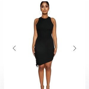 NWOT Naked Wardrobe Knot Right now ribbed‎ Asymmetrical dress // Size Medium•LBD